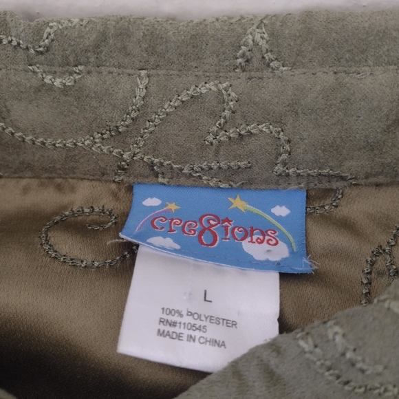 Cre8ions Vintage Faux Suede Button Front Embroidered Shirt / Shacket Size L - Picture 10 of 14